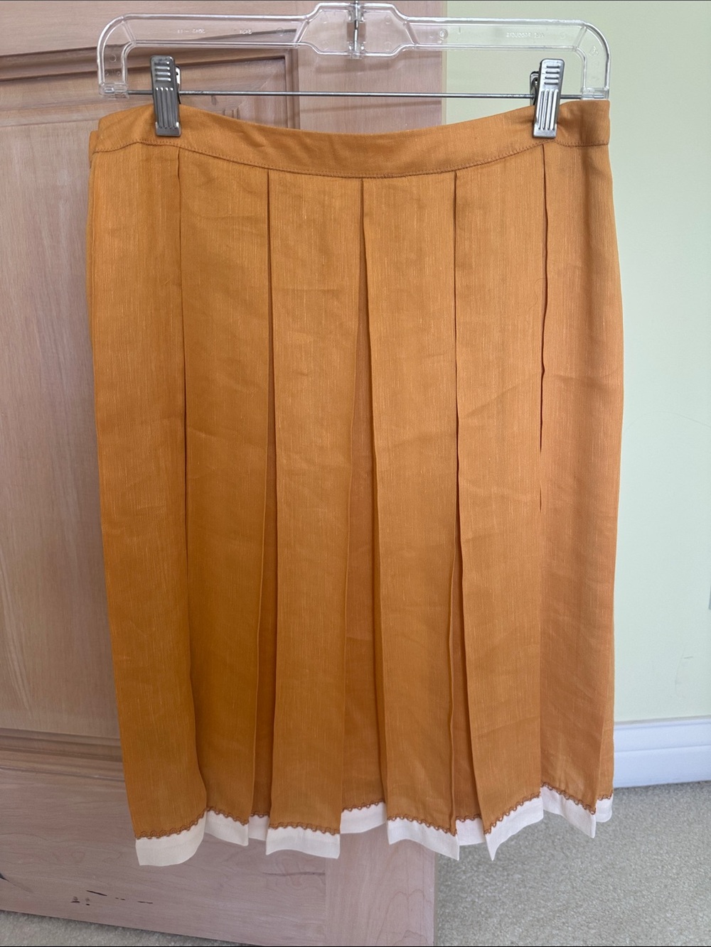 Max Studio Orange Pleated Pencil Skirt with White Hem